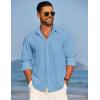 imageCOOFANDY Mens Linen Long Sleeve Shirts Casual Button Down Untucked Shirt Vacation Wedding Shirts with PocketDark Blue