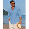 imageCOOFANDY Mens Linen Long Sleeve Shirts Casual Button Down Untucked Shirt Vacation Wedding Shirts with PocketDark Blue
