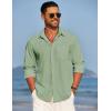 imageCOOFANDY Mens Linen Long Sleeve Shirts Casual Button Down Untucked Shirt Vacation Wedding Shirts with PocketDark Green