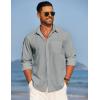 imageCOOFANDY Mens Linen Long Sleeve Shirts Casual Button Down Untucked Shirt Vacation Wedding Shirts with PocketDark Grey