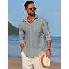 imageCOOFANDY Mens Linen Long Sleeve Shirts Casual Button Down Untucked Shirt Vacation Wedding Shirts with PocketDark Grey