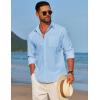 imageCOOFANDY Mens Linen Long Sleeve Shirts Casual Button Down Untucked Shirt Vacation Wedding Shirts with PocketLight Blue