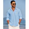 imageCOOFANDY Mens Linen Long Sleeve Shirts Casual Button Down Untucked Shirt Vacation Wedding Shirts with PocketLight Blue