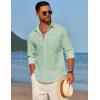 imageCOOFANDY Mens Linen Long Sleeve Shirts Casual Button Down Untucked Shirt Vacation Wedding Shirts with PocketLight Green