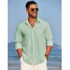 imageCOOFANDY Mens Linen Long Sleeve Shirts Casual Button Down Untucked Shirt Vacation Wedding Shirts with PocketLight Green