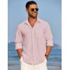 imageCOOFANDY Mens Linen Long Sleeve Shirts Casual Button Down Untucked Shirt Vacation Wedding Shirts with PocketPink