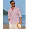 imageCOOFANDY Mens Linen Long Sleeve Shirts Casual Button Down Untucked Shirt Vacation Wedding Shirts with PocketPink