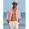 imageCOOFANDY Mens Linen Long Sleeve Shirts Casual Button Down Untucked Shirt Vacation Wedding Shirts with PocketPink
