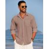 imageCOOFANDY Mens Linen Long Sleeve Shirts Casual Button Down Untucked Shirt Vacation Wedding Shirts with PocketRed