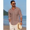 imageCOOFANDY Mens Linen Long Sleeve Shirts Casual Button Down Untucked Shirt Vacation Wedding Shirts with PocketRed