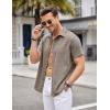 imageCOOFANDY Mens Linen Shirt Casual Short Sleeve Button Down Shirts Summer Beach Vacation TopsBrown