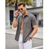 imageCOOFANDY Mens Linen Shirt Casual Short Sleeve Button Down Shirts Summer Beach Vacation TopsDark Gray