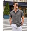imageCOOFANDY Mens Linen Shirt Casual Short Sleeve Button Down Shirts Summer Beach Vacation TopsDark Gray