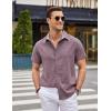 imageCOOFANDY Mens Linen Shirt Casual Short Sleeve Button Down Shirts Summer Beach Vacation TopsDate Red