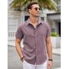 imageCOOFANDY Mens Linen Shirt Casual Short Sleeve Button Down Shirts Summer Beach Vacation TopsDate Red