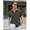 imageCOOFANDY Mens Linen Shirt Casual Short Sleeve Button Down Shirts Summer Beach Vacation TopsGray