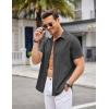 imageCOOFANDY Mens Linen Shirt Casual Short Sleeve Button Down Shirts Summer Beach Vacation TopsGray