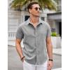 imageCOOFANDY Mens Linen Shirt Casual Short Sleeve Button Down Shirts Summer Beach Vacation TopsLight Gray