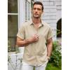 imageCOOFANDY Mens Linen Shirt Casual Short Sleeve Button Down Shirts Summer Beach Vacation TopsLight Khaki