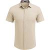 imageCOOFANDY Mens Linen Shirt Casual Short Sleeve Button Down Shirts Summer Beach Vacation TopsLight Khaki