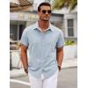 imageCOOFANDY Mens Linen Shirt Casual Short Sleeve Button Down Shirts Summer Beach Vacation TopsNavy
