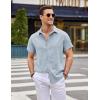 imageCOOFANDY Mens Linen Shirt Casual Short Sleeve Button Down Shirts Summer Beach Vacation TopsNavy