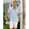 imageCOOFANDY Mens Linen Shirt Casual Short Sleeve Button Down Shirts Summer Beach Vacation TopsSky Blue