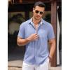 imageCOOFANDY Mens Linen Short Sleeve Button Down Shirts Casual Summer Beach Vacation ShirtsTrue Blue