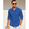 imageCOOFANDY Mens Long Sleeve Cotton Linen Shirt Beach Button Down Shirts Casual Button Up Shirt Summer Yoga Tops with PocketDenim Blue