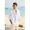 imageCOOFANDY Mens Long Sleeve Cotton Linen Shirt Beach Button Down Shirts Casual Button Up Shirt Summer Yoga Tops with PocketWhite