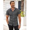 imageCOOFANDY Mens Muscle Fit Dress Shirts WrinkleFree Short Sleeve Casual Button Down ShirtBlacktexture