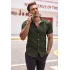 imageCOOFANDY Mens Muscle Fit Dress Shirts WrinkleFree Short Sleeve Casual Button Down ShirtOlive Green