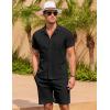 imageCOOFANDY Mens Short Sets 2 Piece Summer Beach Outfits Short Sleeve Shirts and Shorts Sets for MenBlack