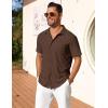 imageCOOFANDY Mens Short Sleeve Button Down Shirt Casual Summer Beach Shirt Waffle Knit Shirts Wrinkle Free Untucked ShirtBrown