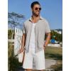 imageCOOFANDY Mens Short Sleeve Button Down Shirt Casual Summer Beach Shirt Waffle Knit Shirts Wrinkle Free Untucked ShirtLight Grey