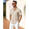 imageCOOFANDY Mens Short Sleeve Button Down Shirt Casual Summer Beach Shirt Waffle Knit Shirts Wrinkle Free Untucked ShirtLight Khaki