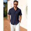 imageCOOFANDY Mens Short Sleeve Button Down Shirt Casual Summer Beach Shirt Waffle Knit Shirts Wrinkle Free Untucked ShirtNavy Blue