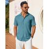 imageCOOFANDY Mens Short Sleeve Button Down Shirt Casual Summer Beach Shirt Waffle Knit Shirts Wrinkle Free Untucked ShirtPeacock Blue
