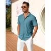 imageCOOFANDY Mens Short Sleeve Button Down Shirt Casual Summer Beach Shirt Waffle Knit Shirts Wrinkle Free Untucked ShirtPeacock Blue