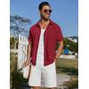 imageCOOFANDY Mens Short Sleeve Button Down Shirt Casual Summer Beach Shirt Waffle Knit Shirts Wrinkle Free Untucked ShirtWine Red