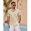 imageCOOFANDY Mens Short Sleeve Button Down Shirt Casual Summer Beach Untucked Vacation Textured Shirts with PocketOyster Gray