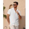 imageCOOFANDY Mens Short Sleeve Button Down Shirt Casual Summer Beach Untucked Vacation Textured Shirts with PocketWhite