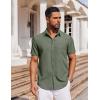 imageCOOFANDY Mens Short Sleeve Button Down Shirt Casual Untucked Dress Shirt Stretch Denim ShirtAarmy Green