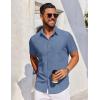 imageCOOFANDY Mens Short Sleeve Button Down Shirt Casual Untucked Dress Shirt Stretch Denim ShirtDenim Blue