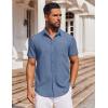 imageCOOFANDY Mens Short Sleeve Button Down Shirt Casual Untucked Dress Shirt Stretch Denim ShirtDenim Blue