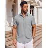 imageCOOFANDY Mens Short Sleeve Button Down Shirt Casual Untucked Dress Shirt Stretch Denim ShirtLight Gray
