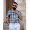 imageCOOFANDY Mens Short Sleeve Button Down Shirt Plaid Button Up Shirts Casual 75 Cotton Work ShirtsBluewhite