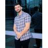 imageCOOFANDY Mens Short Sleeve Button Down Shirt Plaid Button Up Shirts Casual 75 Cotton Work ShirtsDark Bluewhite