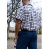 imageCOOFANDY Mens Short Sleeve Button Down Shirt Plaid Button Up Shirts Casual 75 Cotton Work ShirtsDark Bluewhite