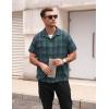 imageCOOFANDY Mens Short Sleeve Button Down Shirt Plaid Button Up Shirts Casual 75 Cotton Work ShirtsGreenblue